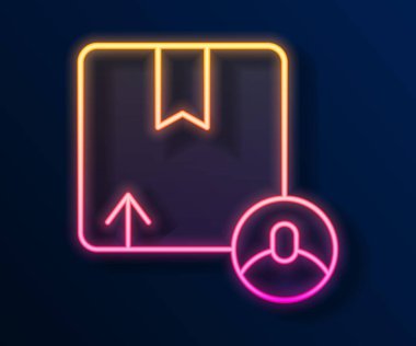 Parlayan neon çizgi karton kutu simgesi siyah arkaplanda izole edildi. Kutu, paket, paket işareti. Teslimat ve ambalaj. Vektör