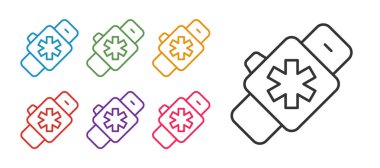 Beyaz arkaplanda kalp atış hızı simgesini gösteren akıllı saati ayarla. Fitness uygulaması konsepti. Simgeleri renklendirin. Vektör