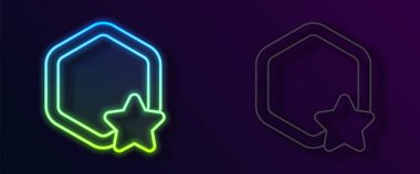 Parlayan neon hattı bal peteği simgesi siyah arkaplanda izole edildi. Bal hücrelerinin sembolü. Tatlı doğal yemek. Vektör