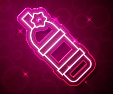 Parlayan neon hattı Aqualung simgesi kırmızı arkaplanda izole edildi. Dalgıçlar için oksijen tüpü. Dalış ekipmanları. Olağanüstü bir spor. Su altı ekipmanları. Vektör