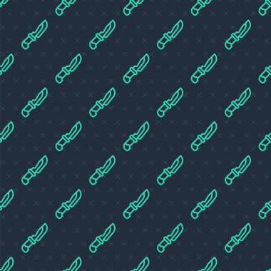 Yeşil çizgi bıçak ikonu mavi arka planda kusursuz desen izole etti. Çatal bıçak sembolü. Vektör