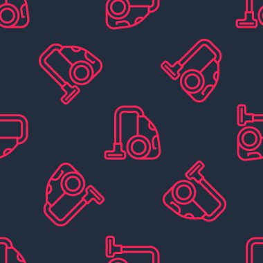 Kırmızı çizgi elektrikli süpürge ikonu siyah arka planda izole edilmiş. Vektör