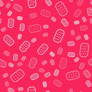 Beyaz çizgi Sünger simgesi kırmızı arkaplanda izole edilmiş. Bulaşık yıkamak için bir tutam Bast. Temizlik servisi logosu. Vektör