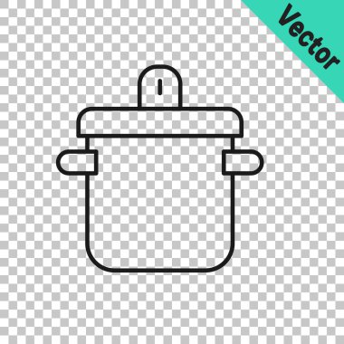 Şeffaf arkaplanda siyah çizgili tencere simgesi izole edildi. Haşlama ya da güveç besin sembolü. Vektör