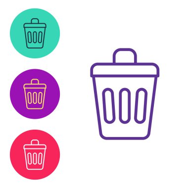 Çöp kutusu simgesini beyaz arkaplanda ayır. Çöp kutusu tabelası. Sepet simgesini geri dönüştür. Ofis çöpü ikonu. Simgeleri renklendirin. Vektör