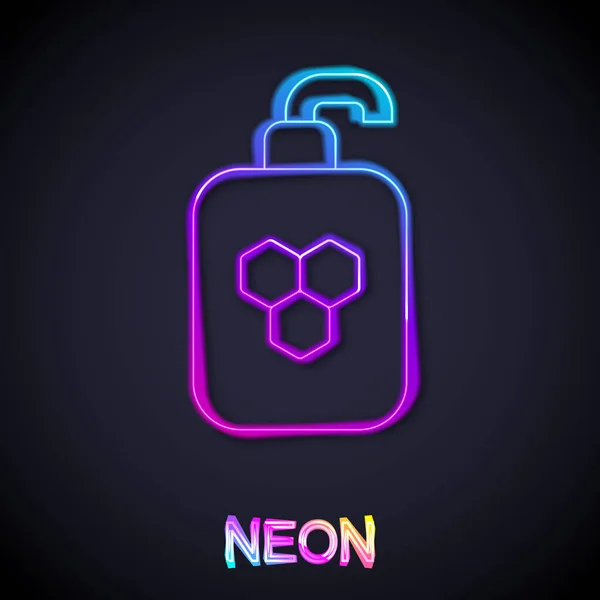 Leuchtende Neon-Linie Kosmetikröhre mit Honigsymbol isoliert auf schwarzem Hintergrund. Natürliche Hautpflege. Vektor — Stockvektor