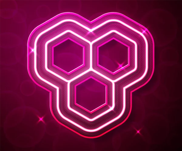 Parlayan neon hattı bal peteği simgesi kırmızı arkaplanda izole edildi. Bal hücrelerinin sembolü. Tatlı doğal yemek. Vektör