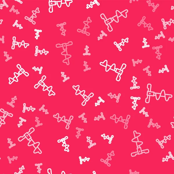 Beyaz çizgili El buz matkabı. Kış balıkçılık ikonu için. Kırmızı arka planda izole edilmiş pürüzsüz desen. Vektör