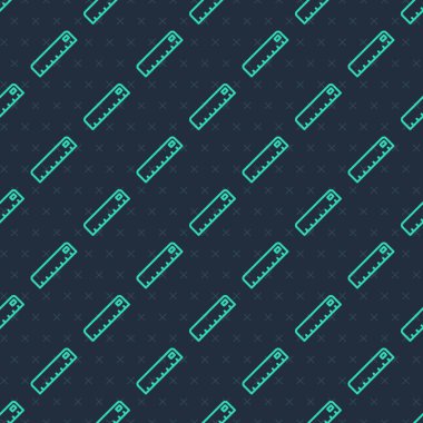 Yeşil çizgi cetvel simgesi mavi arkaplandaki kusursuz deseni izole etti. Düz sembol. Vektör