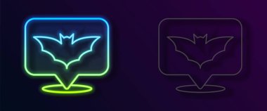 Parlayan neon hattı uçan yarasa simgesi siyah arkaplanda izole edildi. Mutlu Cadılar Bayramı Partisi. Vektör