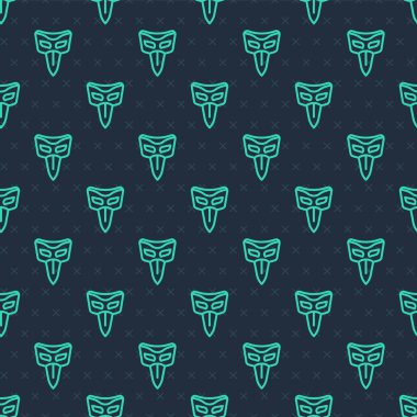 Yeşil çizgi karnaval maskesi ikonu mavi arka planda izole edilmiş kusursuz desen. Maskeli balo maskesi. Vektör