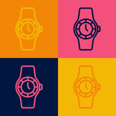 Pop sanat çizgisi bilek saat simgesi renk arkaplanında izole. Kol saati simgesi. Vektör
