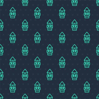 Yeşil Hat Kale ikonu mavi arka planda izole edilmiş pürüzsüz desen. Kale işareti. Vektör