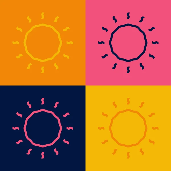 Pop art line Sun icon isolated on color background. Vector — Stock Vector