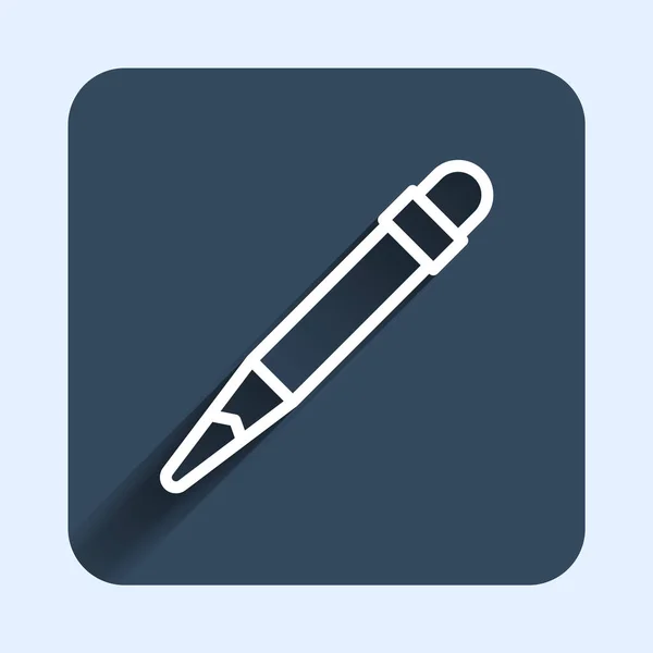 Ligne blanche Crayon avec icône gomme isolée avec fond d'ombre longue. Outils de dessin et d'éducation. Symbole du bureau scolaire. Bouton carré bleu. Vecteur — Image vectorielle