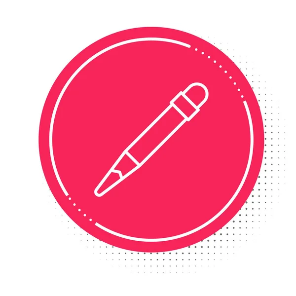 Ligne blanche Crayon avec icône gomme isolée sur fond blanc. Outils de dessin et d'éducation. Symbole du bureau scolaire. Bouton rouge. Vecteur — Image vectorielle