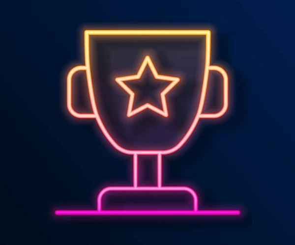 Icono de copa de premio de línea de neón brillante aislado sobre fondo negro. Símbolo del trofeo ganador. Campeonato o trofeo de competición. Señal de logro deportivo. Vector — Vector de stock