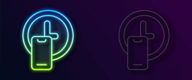 Parlayan neon çizgisi, siyah arkaplanda izole edilmiş saat teslimat simgesi. Vektör