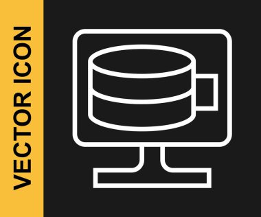 Beyaz çizgi Bulut veritabanı simgesi siyah arkaplanda izole edildi. Bulut hesaplama konsepti. Veri aktarımlı dijital servis ya da uygulama. Vektör