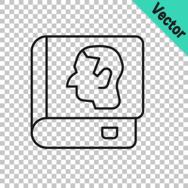 Siyah çizgi hukuk kitabı simgesi şeffaf arkaplanda izole edildi. Yasal yargıç kitabı. Yargılama kavramı. Vektör