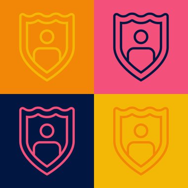 Popüler sanat çizgisi Hayat Sigortası. Renk arkaplanında kalkan simgesi var. Güvenlik, güvenlik, koruma, konsept koruma. Vektör