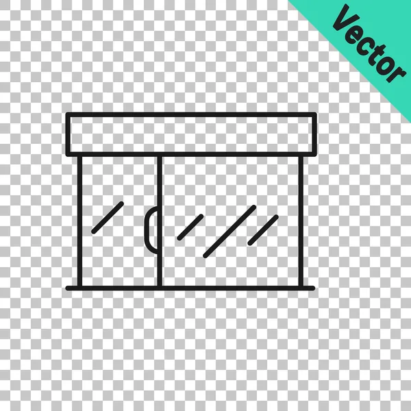 Línea negra Edificio de compras o icono de tienda de mercado aislado sobre fondo transparente. Construcción de tiendas. Vector — Vector de stock