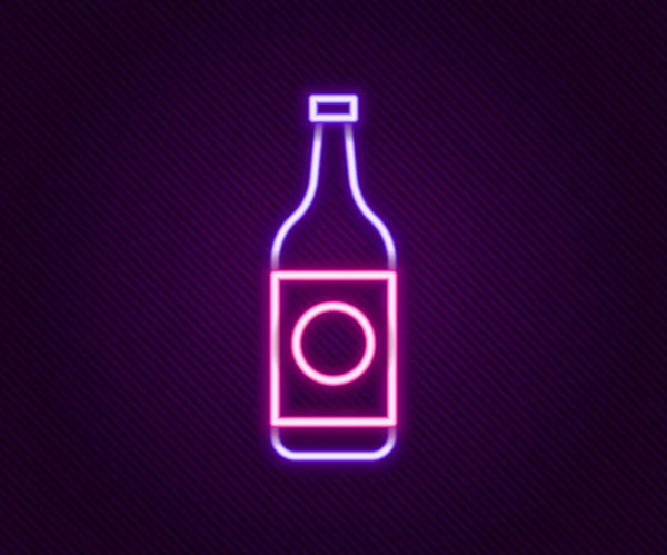 Brillante línea de neón icono de la botella de cerveza aislado sobre fondo negro. Concepto de esquema colorido. Vector — Vector de stock