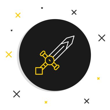 Beyaz arka planda izole edilmiş Ortaçağ kılıç simgesi. Ortaçağ silahı. Renkli taslak konsepti. Vektör