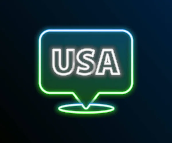 Świecąca neonowa linia USA Ikona Dnia Niepodległości odizolowana na czarnym tle. 4 lipca. Stany Zjednoczone Ameryki. Kolorowy koncept. Wektor — Wektor stockowy