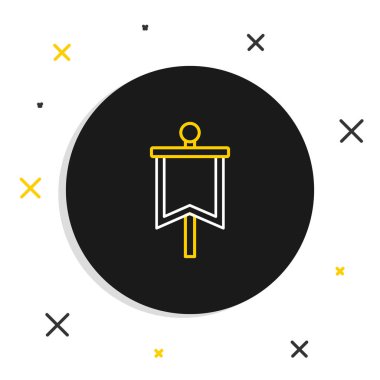 Beyaz arka planda izole edilmiş Ortaçağ bayrağı simgesi. Bir kral ya da kraliçe tarafından yönetilen ülke, devlet ya da bölge. Renkli taslak konsepti. Vektör