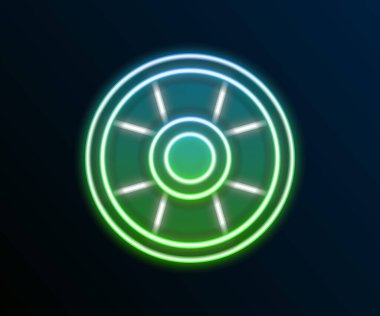 Parlayan neon hattı kumarhane çipi simgesi siyah arkaplanda izole edildi. Kumarhane kumarı. Renkli taslak konsepti. Vektör