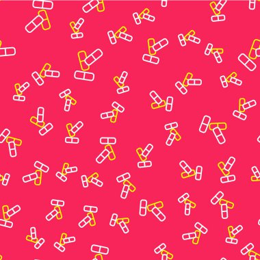 Hap kapsülü ikonunun çizgi Vitamin kompleksi kırmızı arkaplanda izole edilmiş kusursuz desen. Sağlıklı bir yaşam tarzı. Vektör