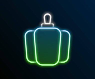 Parlayan neon hattı Bell biberi ya da siyah arka planda izole edilmiş tatlı kapsika ikonu. Renkli taslak konsepti. Vektör