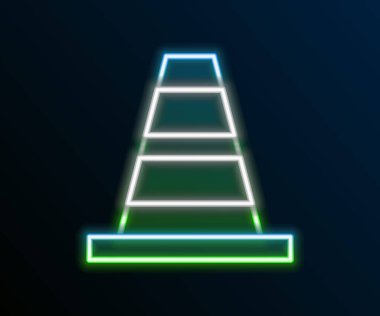 Parlayan neon hattı trafik konisi simgesi siyah arkaplanda izole edildi. Renkli taslak konsepti. Vektör