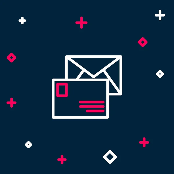Ícone de envelope de linha isolado no fundo azul. Símbolo da letra da mensagem de email. Conceito de esboço colorido. Vetor — Vetor de Stock