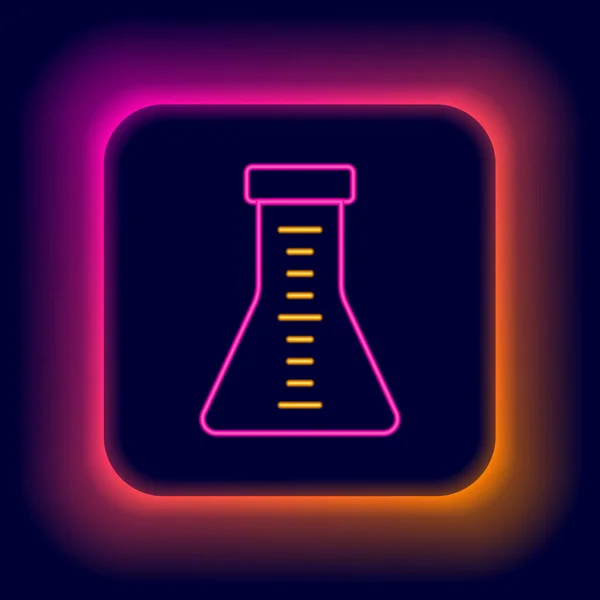 Linha de néon brilhante Tubo de teste e ícone de teste químico do frasco isolado no fundo preto. Sinal de vidro de laboratório. Conceito de esboço colorido. Vetor —  Vetores de Stock