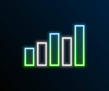 Parlak neon çizgisi Grafik, çizelge, grafik, diyagram, bilgi grafiği, turta grafik simgesi siyah arkaplanda izole edildi. Renkli taslak konsepti. Vektör