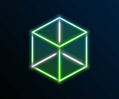 Parlayan neon çizgisi Geometrik şekil küp simgesi siyah arkaplanda izole edildi. Soyut şekil. Geometrik süs. Renkli taslak konsepti. Vektör