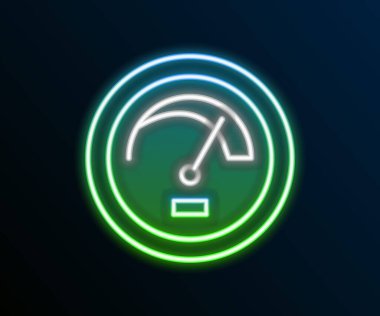 Parlayan neon çizgi hız göstergesi simgesi siyah arkaplanda izole edildi. Renkli taslak konsepti. Vektör