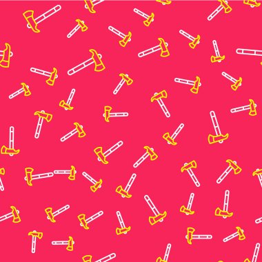 İtfaiyeci baltası simgesi kırmızı arka planda izole edilmiş. Yangın baltası. Vektör.