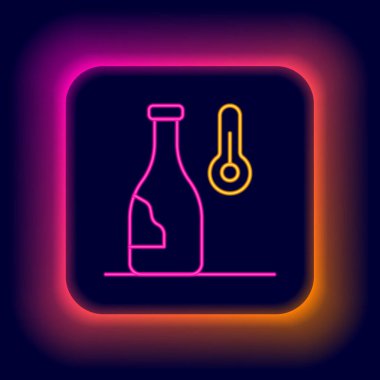 Parlayan neon hattı şarap sıcaklığı simgesi siyah arkaplanda izole edildi. Renkli taslak konsepti. Vektör.