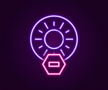 Parlayan neon hattı. Siyah arkaplanda direkt güneş ışığı simgesi yok. Renkli taslak konsepti. Vektör.