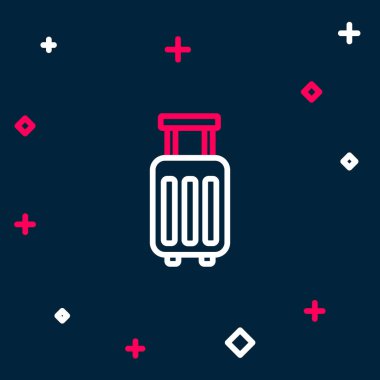 Seyahat simgesi için satır çantası mavi arkaplanda izole edildi. Seyahat bagaj tabelası. Seyahat bagaj ikonu. Renkli taslak konsepti. Vektör.