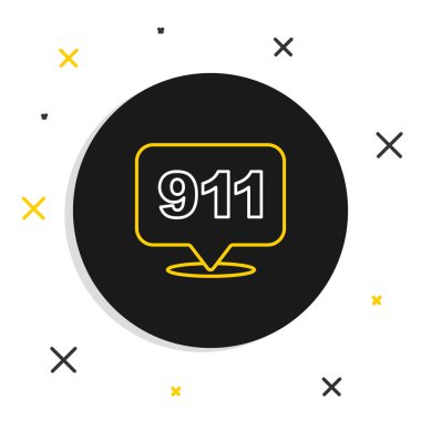 Beyaz arka planda 911 'i arayan bir hat var. Polis, ambulans, itfaiye, çağrı, telefon. Renkli taslak konsepti. Vektör.