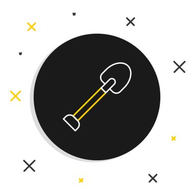 Beyaz arkaplanda çizgi küreği simgesi izole edildi. Bahçe aletleri. Bahçecilik, tarım, çiftçilik aleti. Renkli taslak konsepti. Vektör.