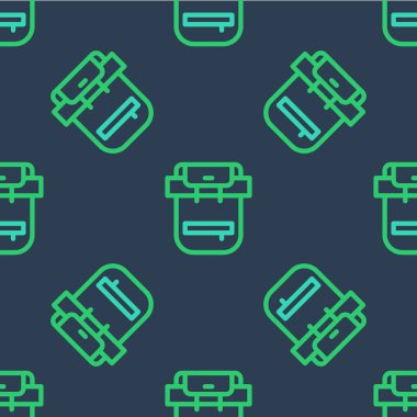 Sırt çantası simgesi çizgisi mavi arkaplanda izole edilmiş. Kamp ve dağ gezisi sırt çantası. Vektör.