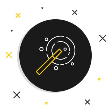 Çizgi Sihirli değnek simgesi beyaz arkaplanda izole edildi. Yıldız şeklinde sihirli aksesuar. Sihirli güç. Mutlu Cadılar Bayramı Partisi. Renkli taslak konsepti. Vektör.