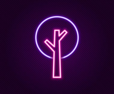 Parlayan neon çizgisi ağaç simgesi siyah arkaplanda izole edildi. Orman sembolü. Renkli taslak konsepti. Vektör.