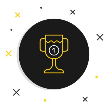 Beyaz arkaplanda çizgi ödülü ikonu izole edildi. Galibiyet ödülü sembolü. Şampiyonluk ya da yarışma kupası. Spor başarısı işareti. Renkli taslak konsepti. Vektör.