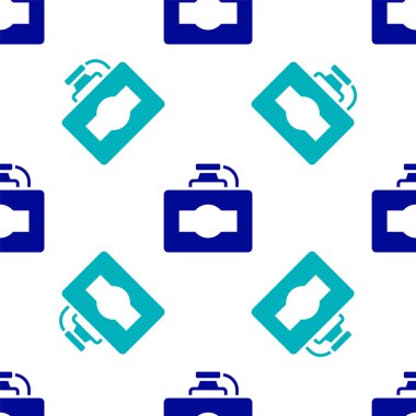 Mavi karton şarap ikonu kutusu beyaz arka planda izole edilmiş pürüzsüz desen. Vektör.